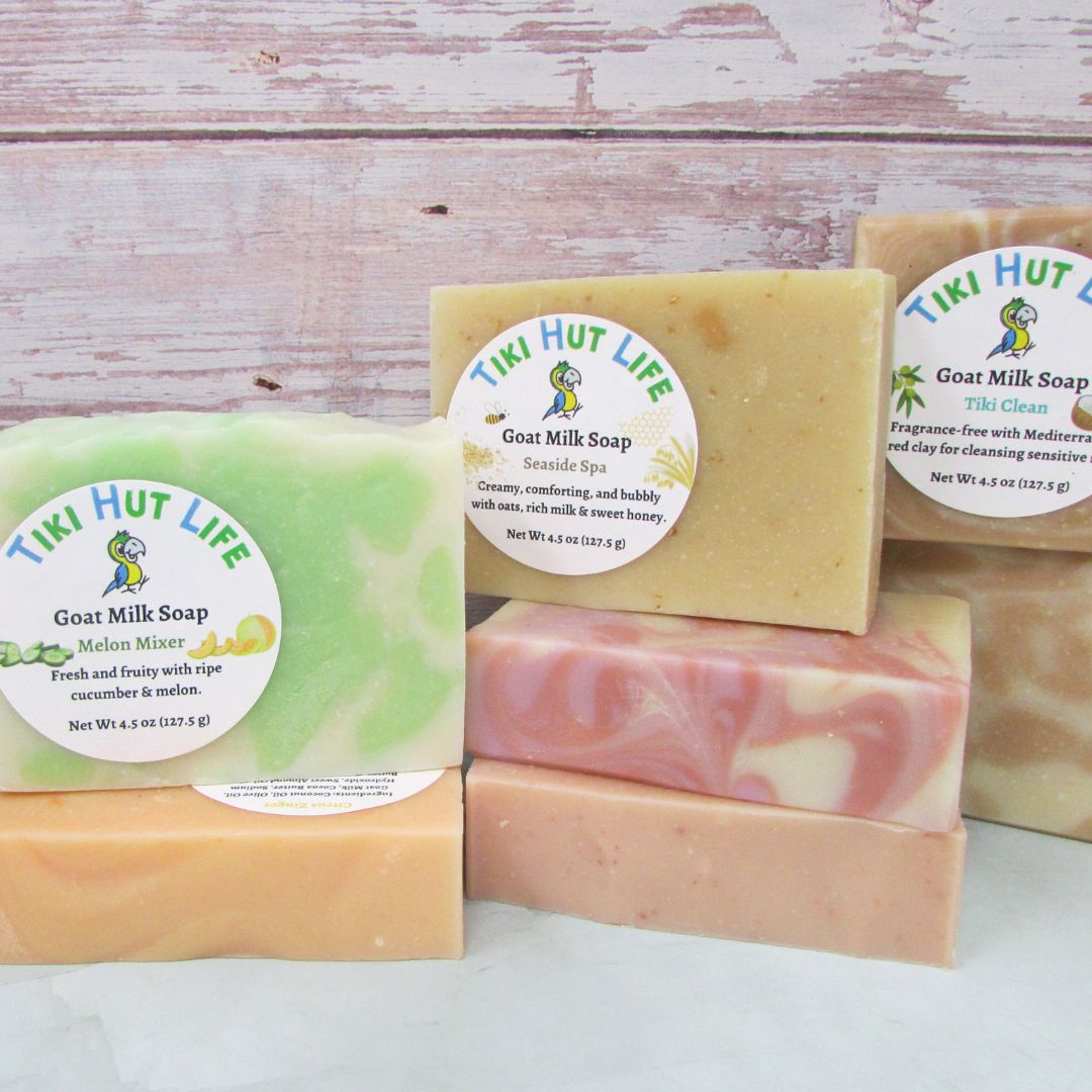 Goat Milk Soap from Tiki Hut Life. Oatmeal, lavender and many more scents. 