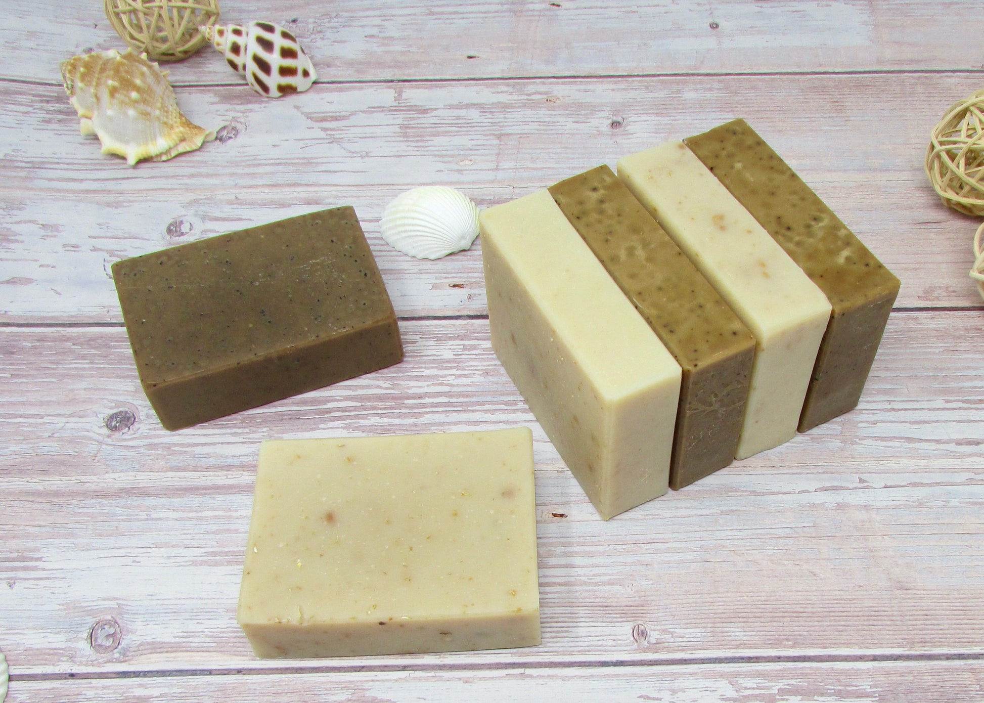 Seaside Spa Goat Milk Soap. Creamy, comforting, and bubbly with oats, rich milk & sweet honey.